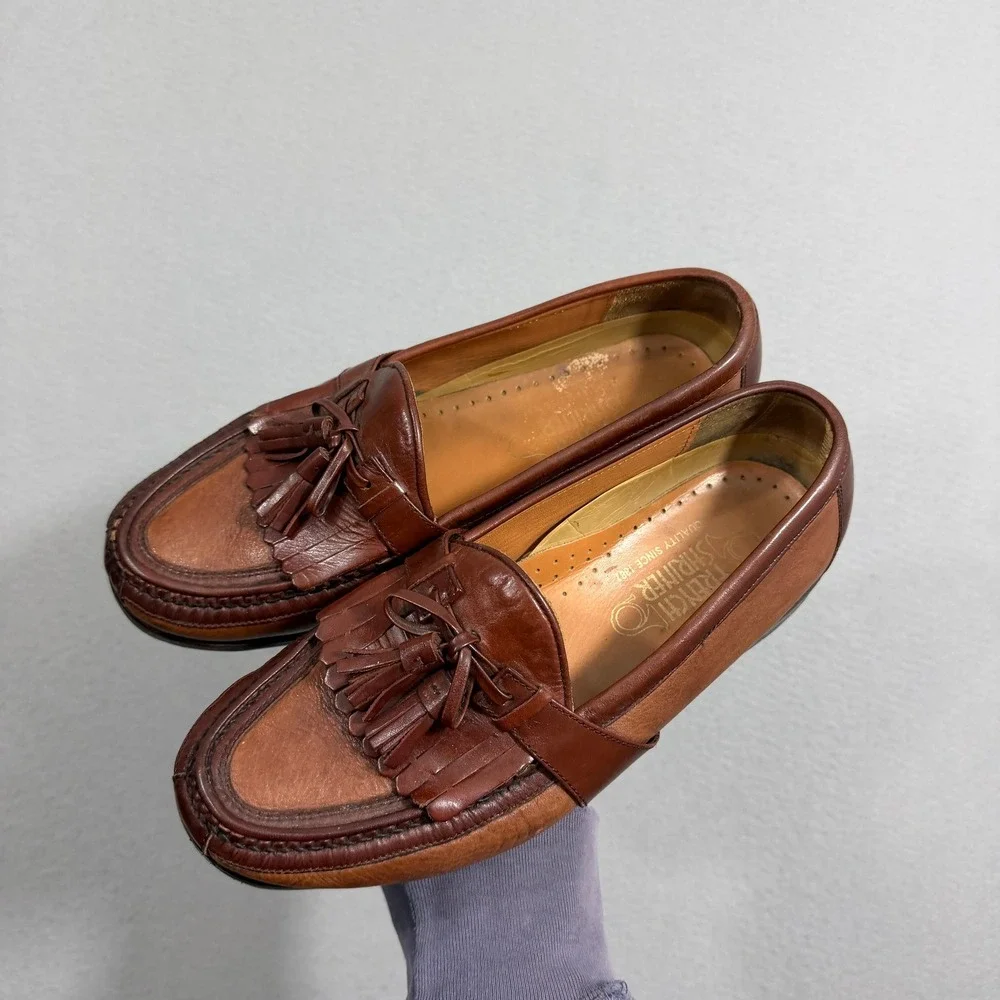 French Shriner Loafers Men 9.5 W Brown Boca Tassel Kiltie Two Tone Leather Shoes